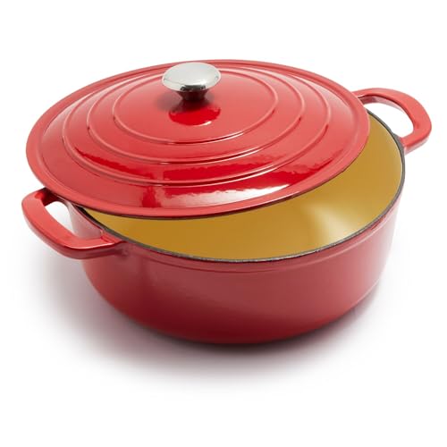 Enameled Cast Iron Round Wide Covered Dutch Oven, 7 qt, White D7839