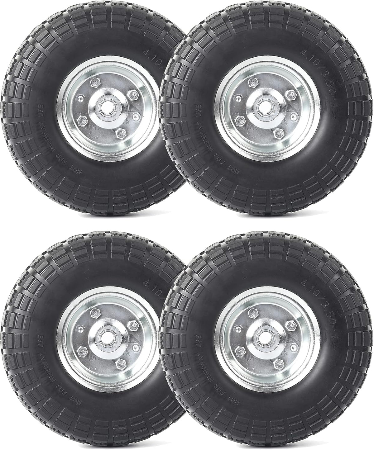 10-Inch Solid Rubber Tires and Wheels 4-Pack D47725