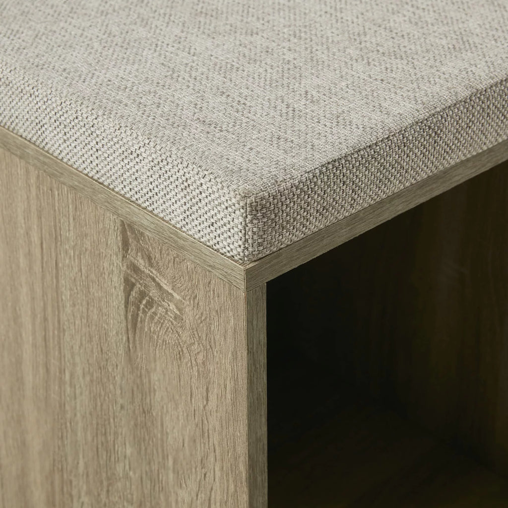 3 Cube Gray Wood Storage Bench with Upholstered Seat Cushion V517829