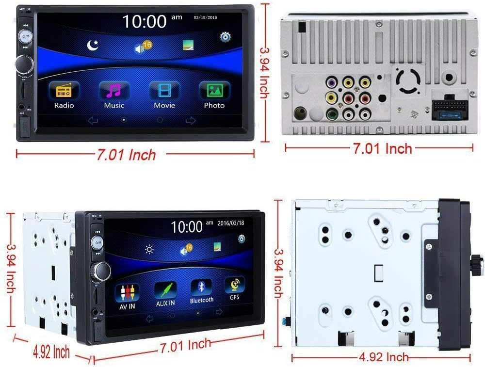 Double Din 7 Touchscreen Car Stereo with Bluetooth FM AM Radio MP3 USB AUX Rear View Camera H666945