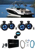 6.5" LED Swivel Black Marine Wakeboard Speakers with Receiver Amp Wires C176054
