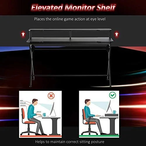 55 Inch Black Gaming Desk with Monitor Stand B479165