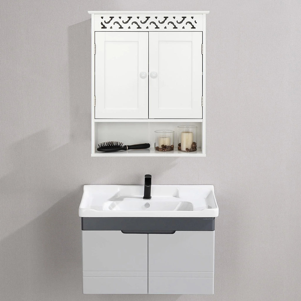 Wall Mounted Medicine Cabinet with Double Doors and Open Shelf C474971