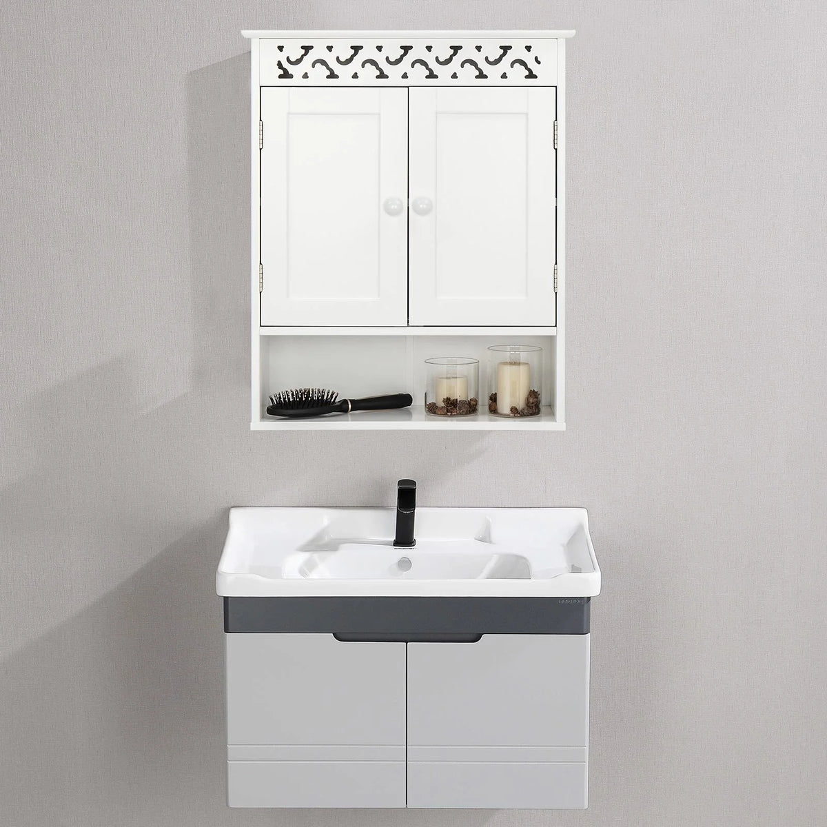 Wall Mounted Medicine Cabinet with Double Doors and Open Shelf C474971