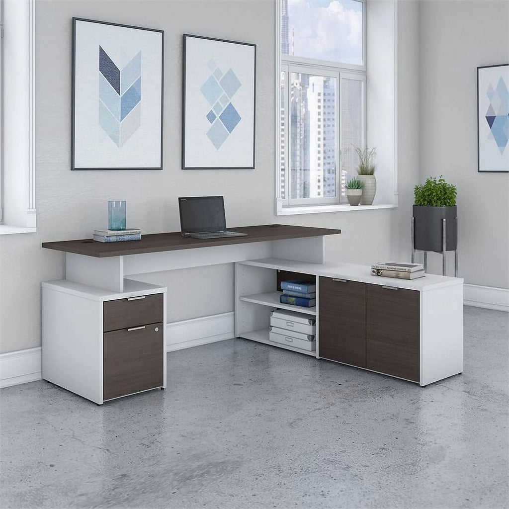 72" L Shaped Desk in White and Storm Gray N258695