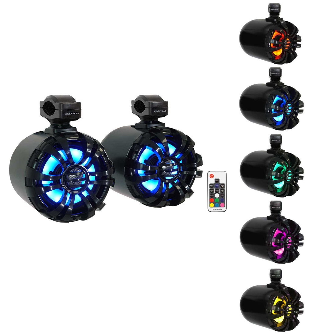 6.5" LED Swivel Black Marine Wakeboard Speakers with Receiver Amp Wires C176054