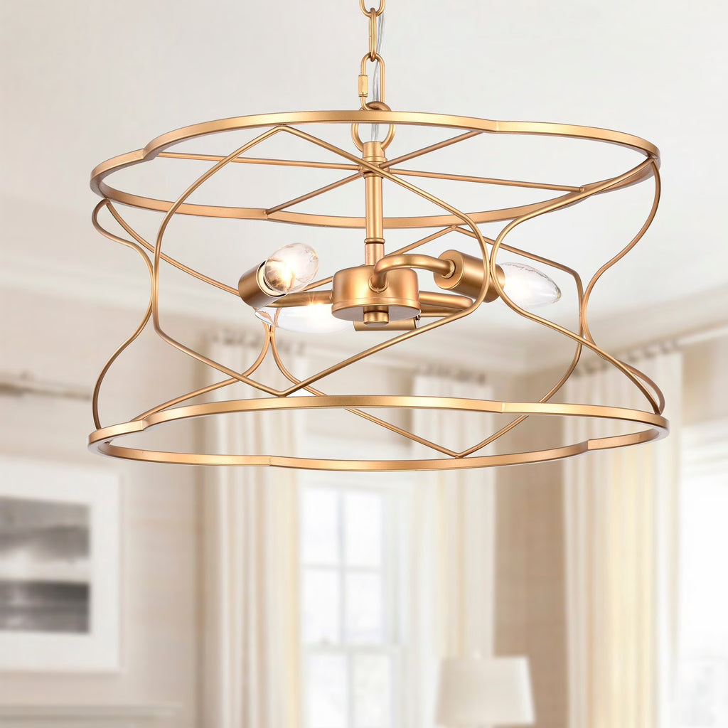 15" Matte Gold Ceiling Pendant Light with Caged Drum C810