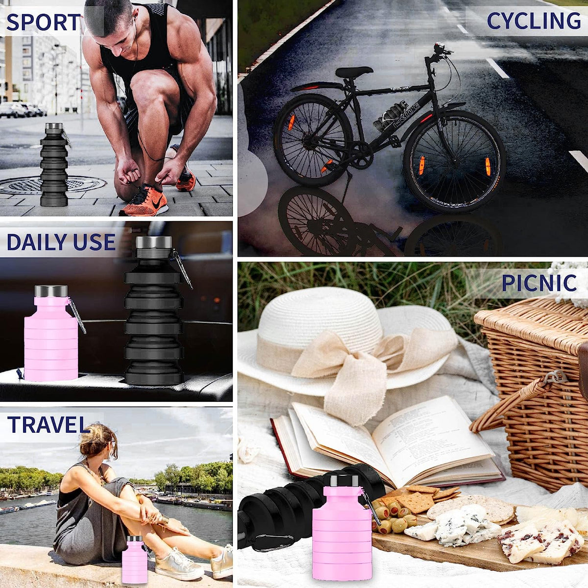 2 Pack Collapsible Silicone Water Bottle F4401