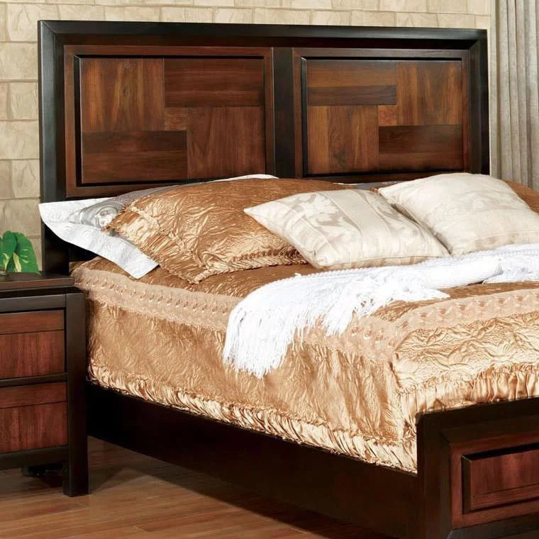 Walnut Acacia Finish 3pc Eastern King Size Bed and 2 Nightstands T80787