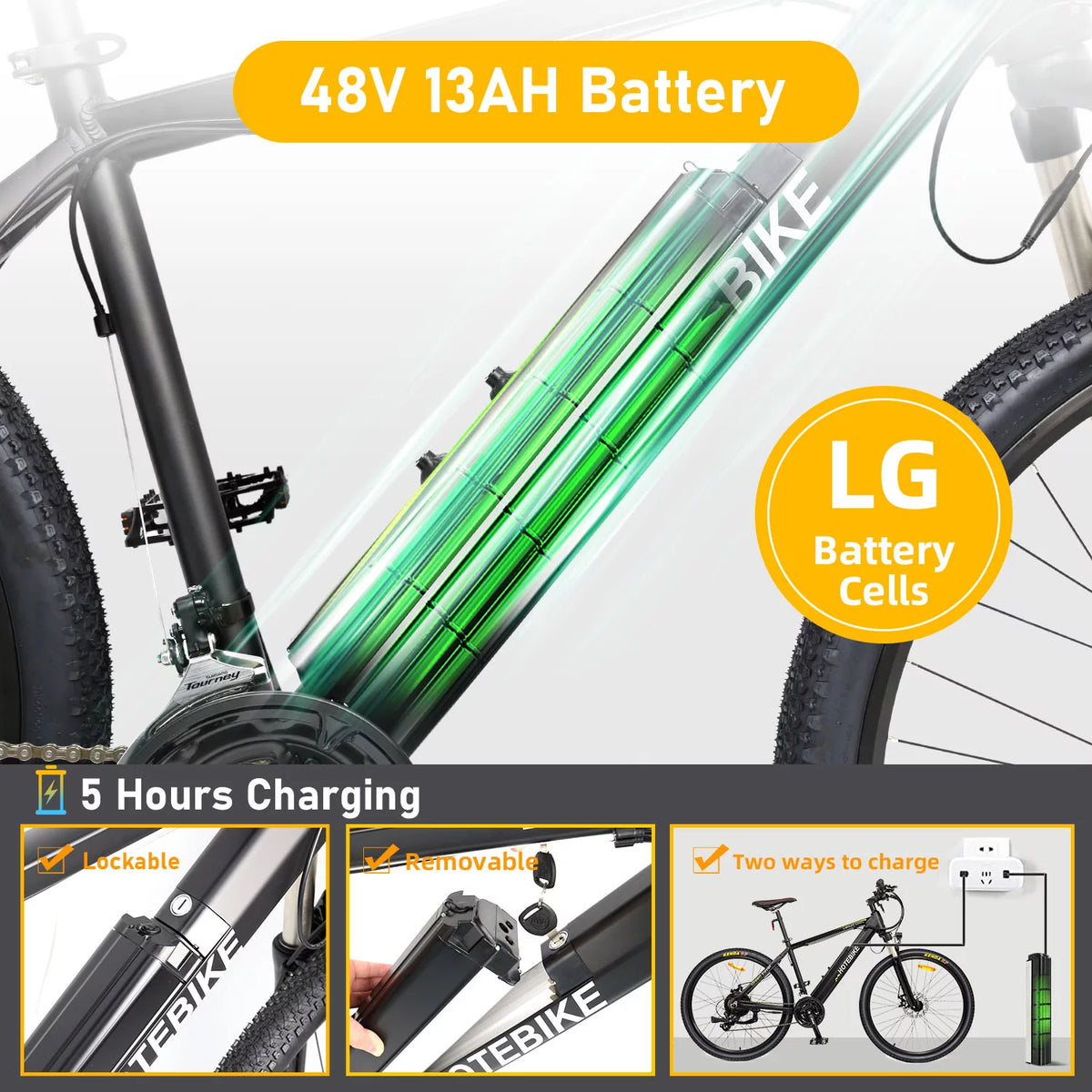 27.5 inch 48V 500W Electric City Bicycle with Removable Battery, Black D352