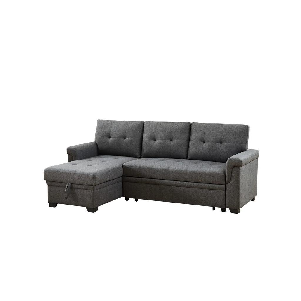 Light Gray Linen Reversible Sleeper Sectional Sofa with Storage Chaise D719