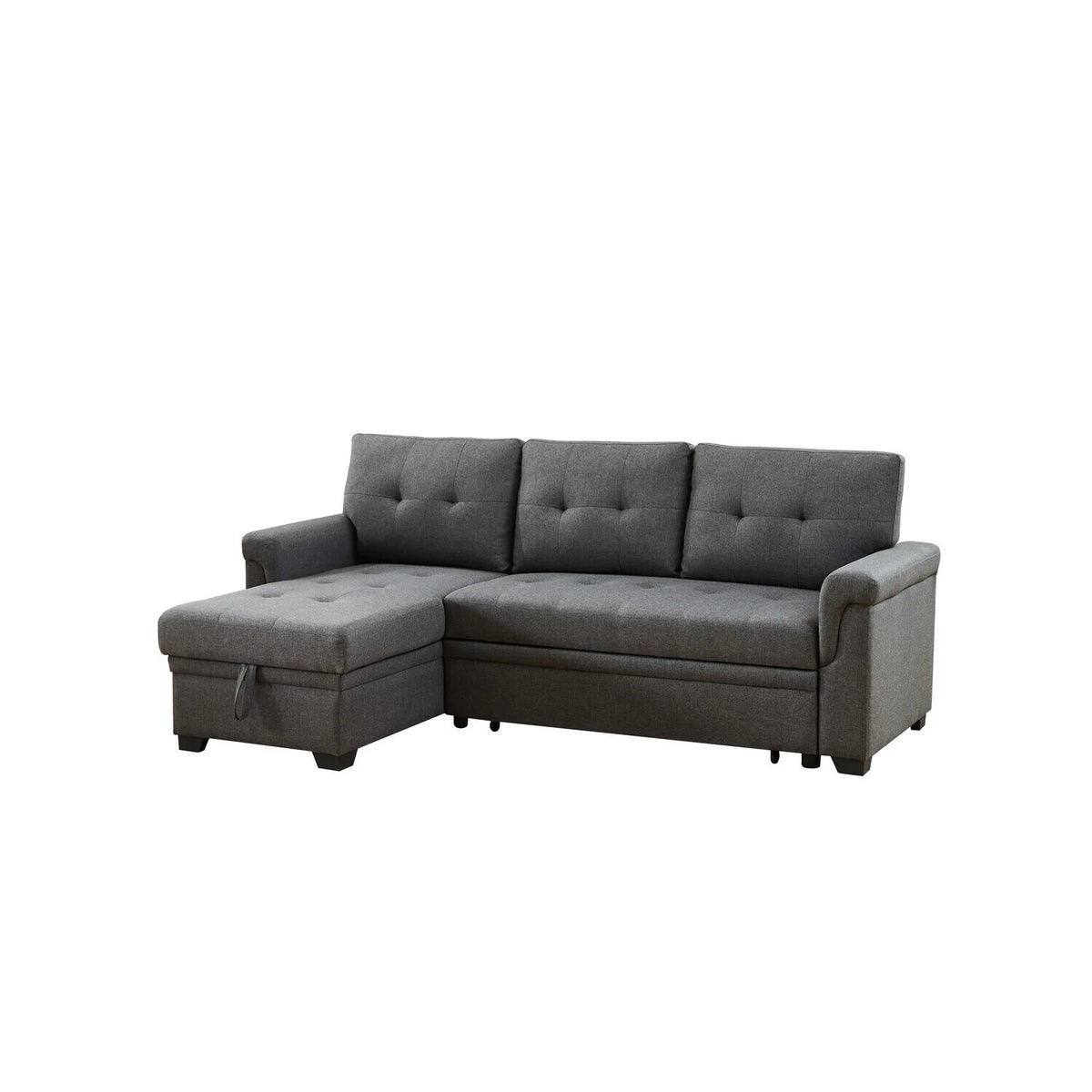 Light Gray Linen Reversible Sleeper Sectional Sofa with Storage Chaise D719