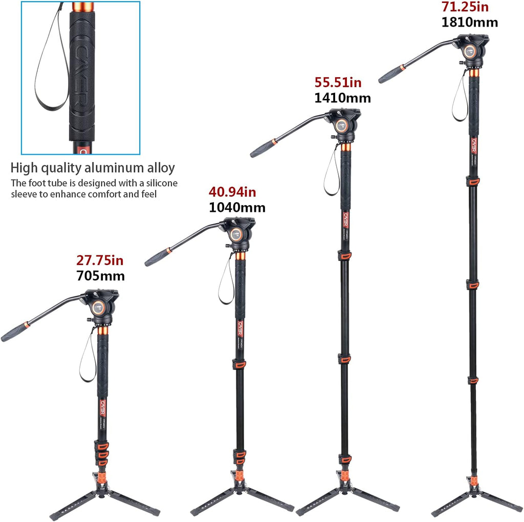 71 inch Lightweight Aluminum Monopod with Pan Tilt Fluid Head and Tripod Base W411