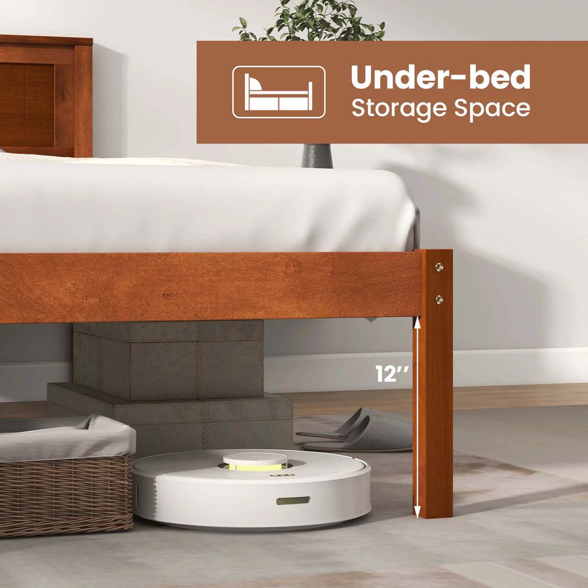 Twin Size Wooden Platform Bed Frame with Headboard O68463