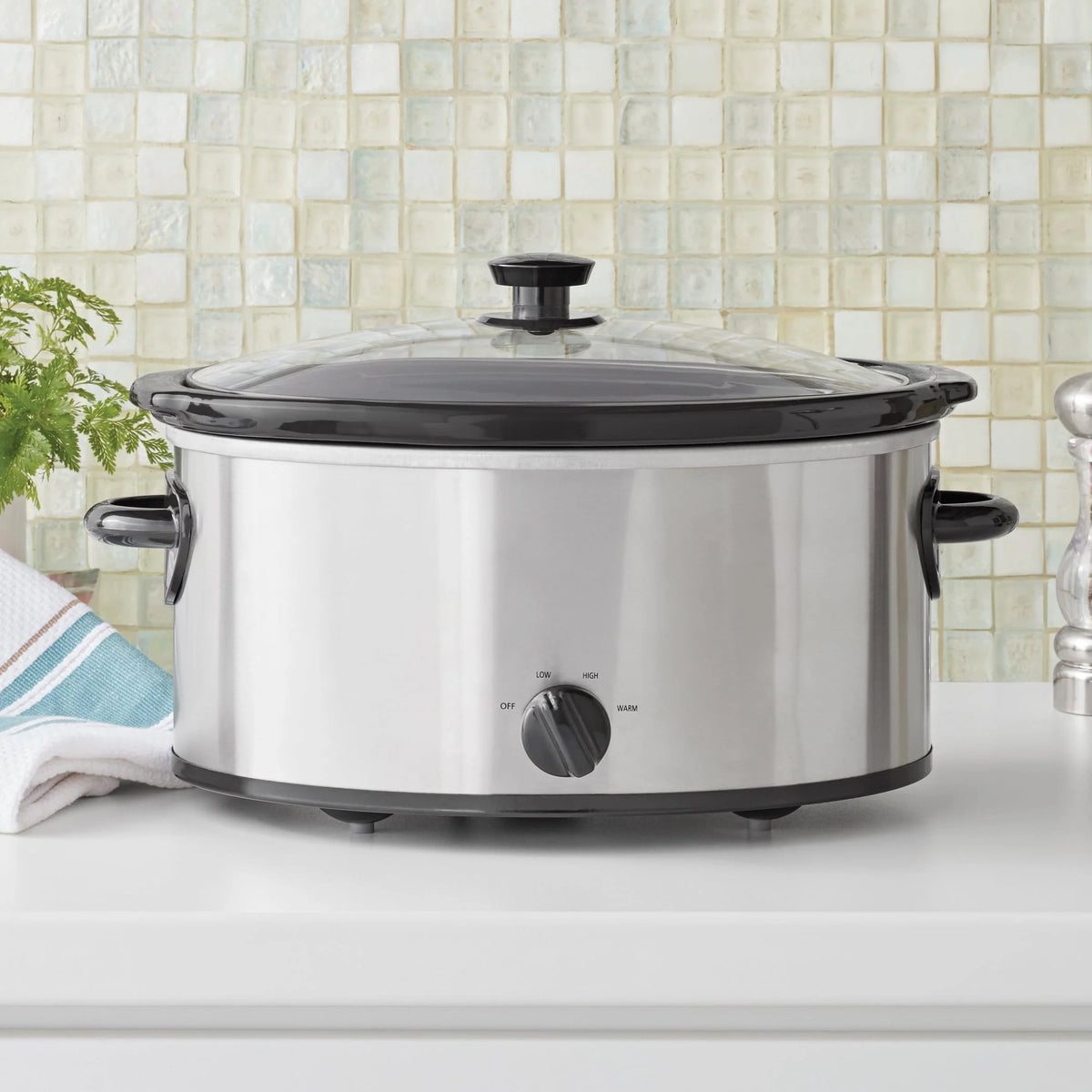 6 Quart Oval Slow Cooker Stainless Steel Glass Lid C7647