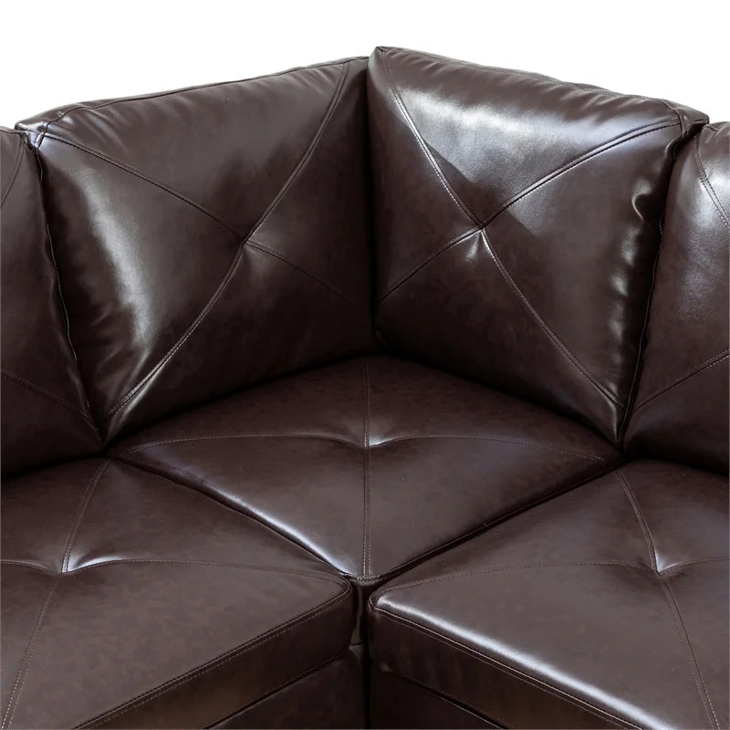 Faux Leather Left Facing Sectional Brown D22490
