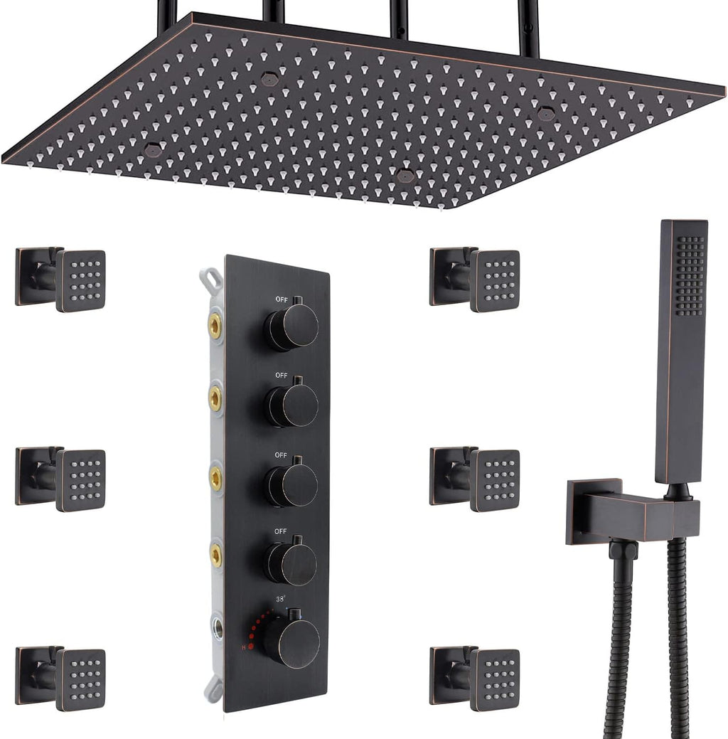 Brushed Gold Ceiling Mount Thermostatic Rain Shower System with Hand Shower C5336