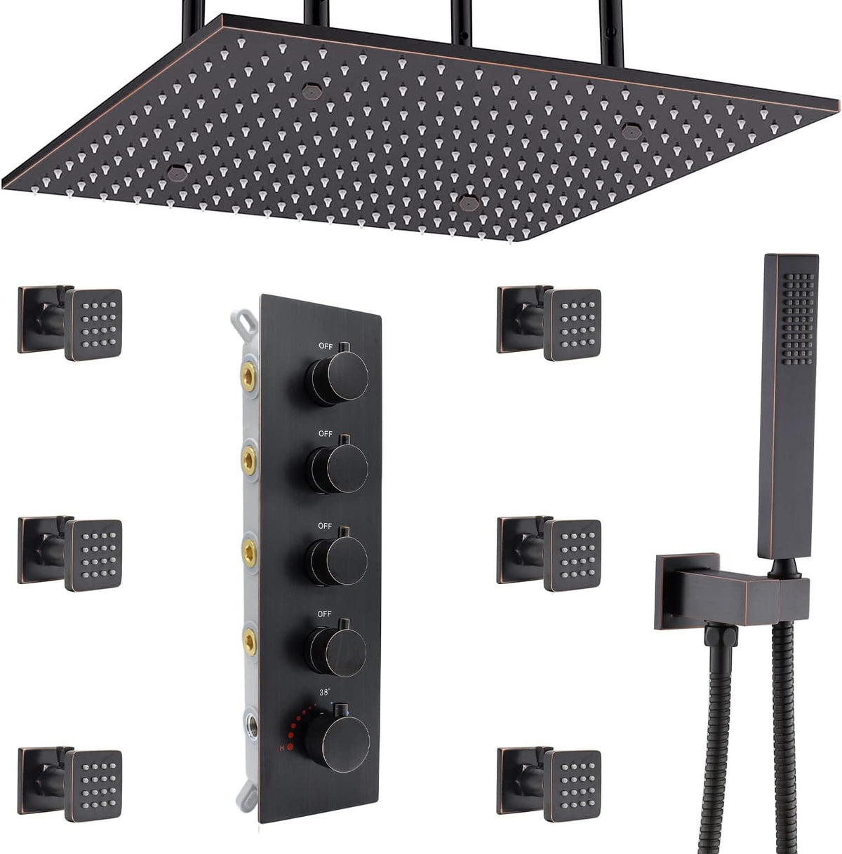 Brushed Gold Ceiling Mount Thermostatic Rain Shower System with Hand Shower C5336