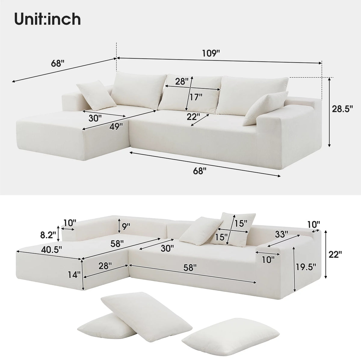 White L Shaped Modular Sectional Sofa M920