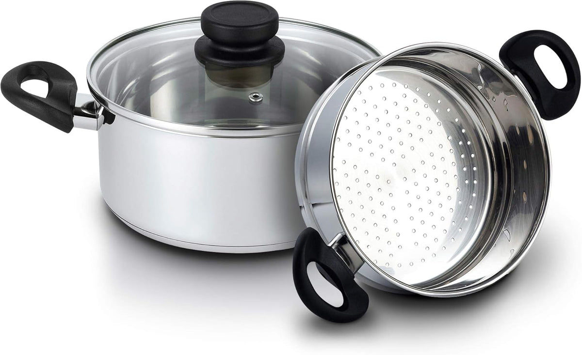 Stainless Steel 3 Quart Steamer Pot with 2 Quart Steamer Insert plus Vented Lid 3 Piece Set F557