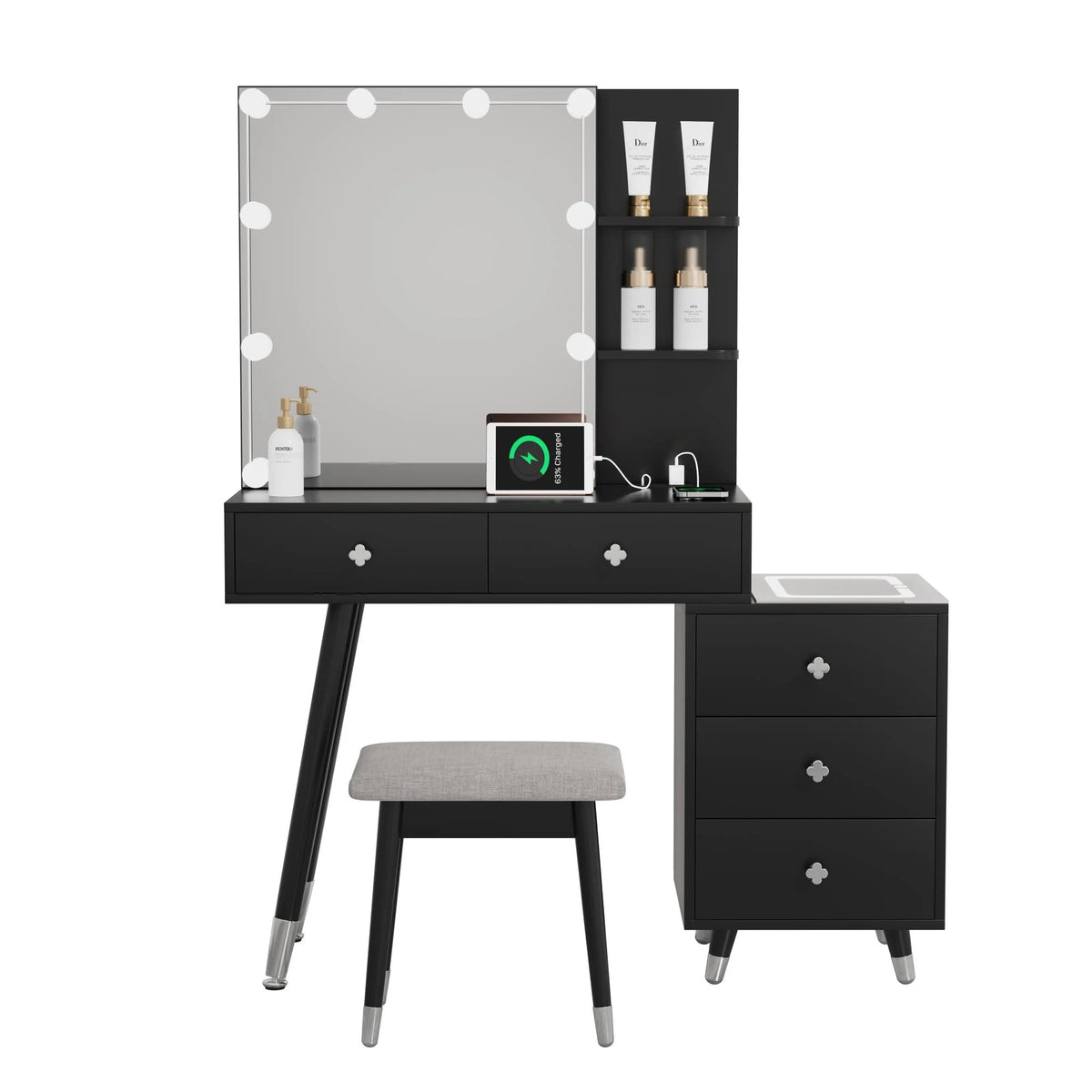 Black Vanity Table with Lighted Mirror O482