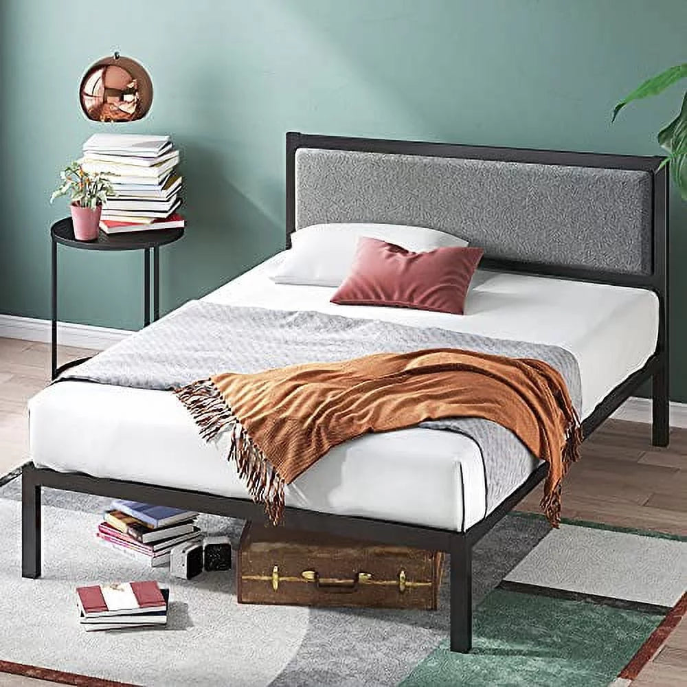 14" Steel Platform Bed Frame with Upholstered Headboard, Twin P615