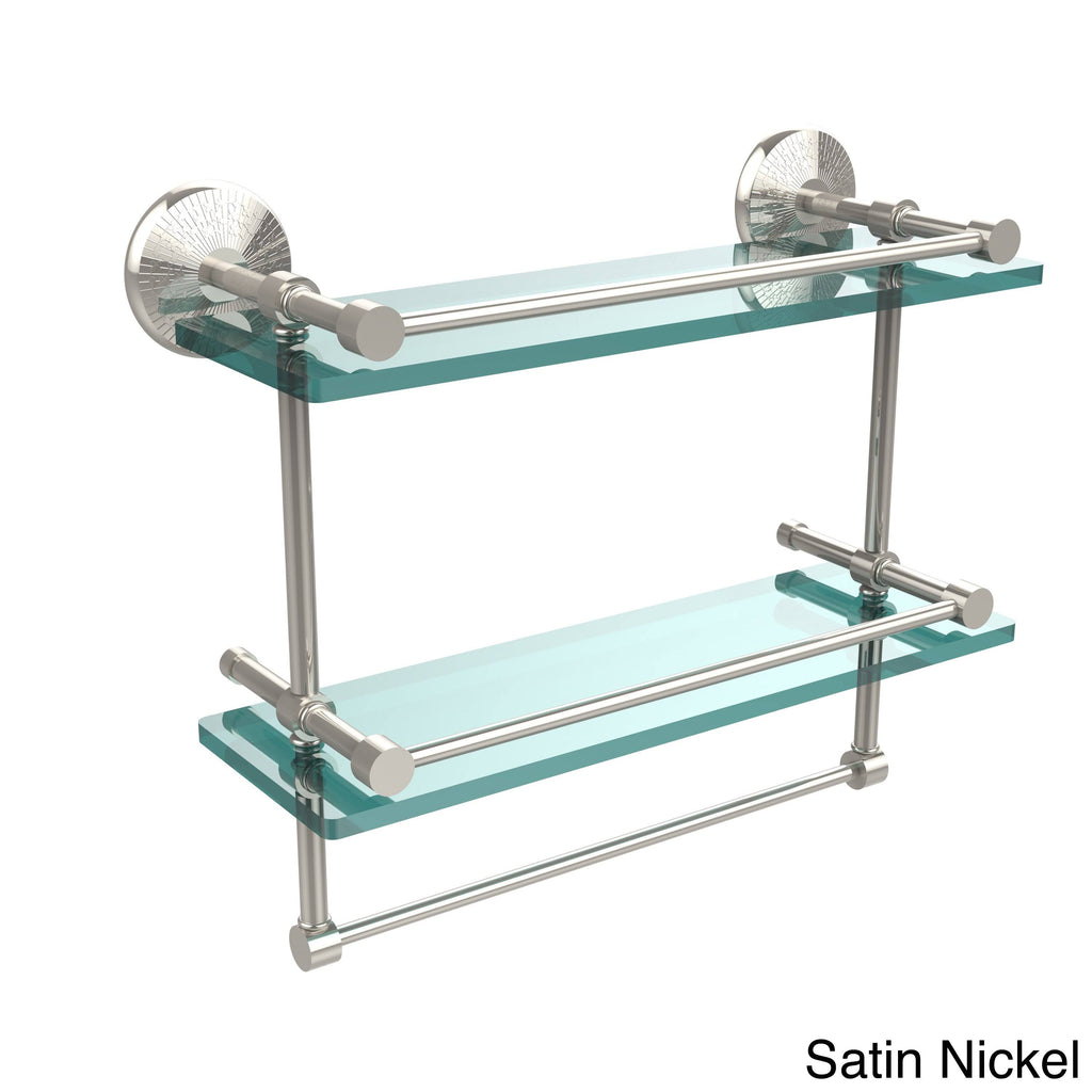 Satin Nickel 16 inch Double Glass Shelf with Towel Bar S21287