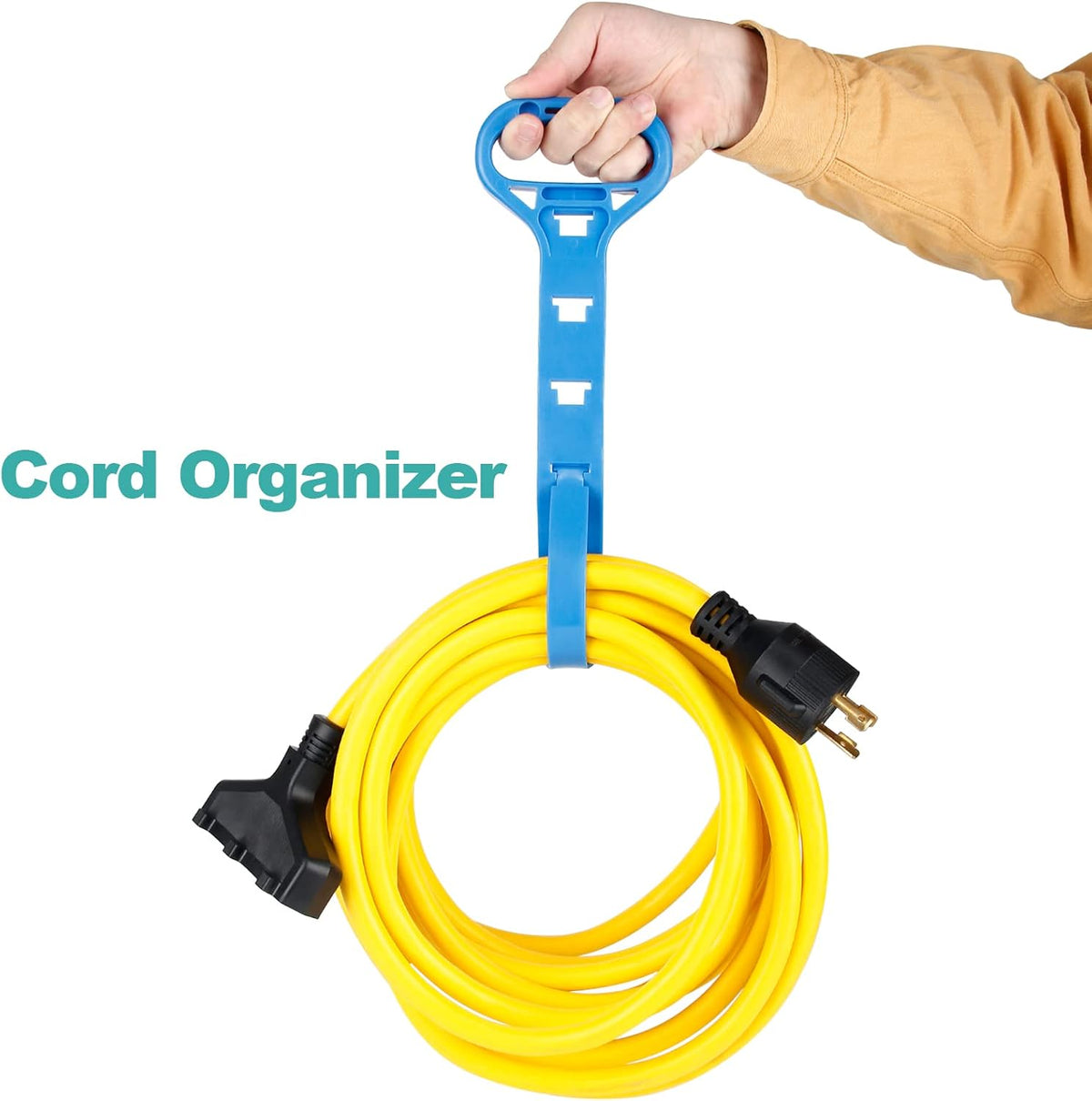 25ft Heavy Duty Generator Power Extension Cord with Cord Organizer, 3 Outlet 10 Gauge Flexible Power Cable Pack of 2 J883