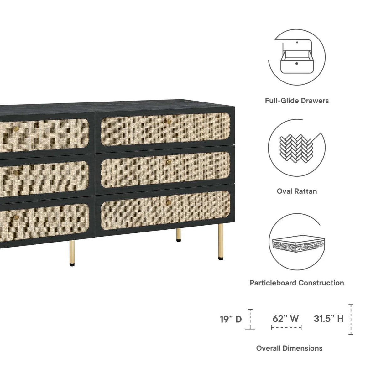 Black Wood Dresser Drawer Chest V508
