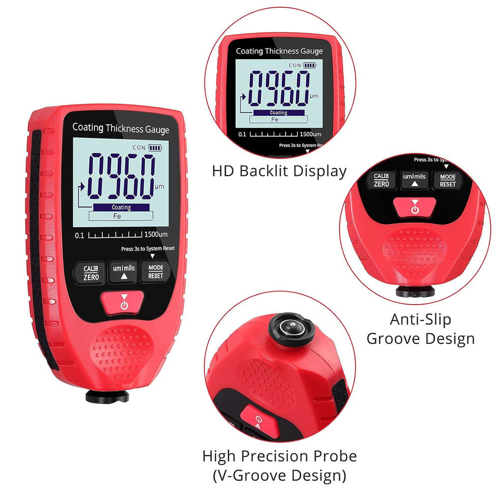 Paint Coating Thickness Gauge Meter Handheld with Backlight LCD D60153