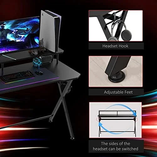 55 Inch Black Gaming Desk with Monitor Stand B479165
