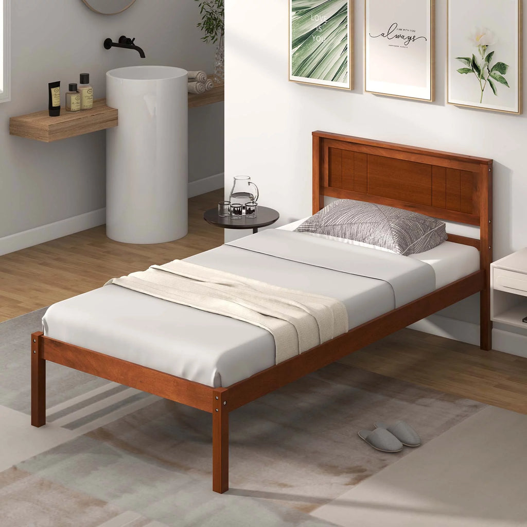 Twin Size Wooden Platform Bed Frame with Headboard O68463