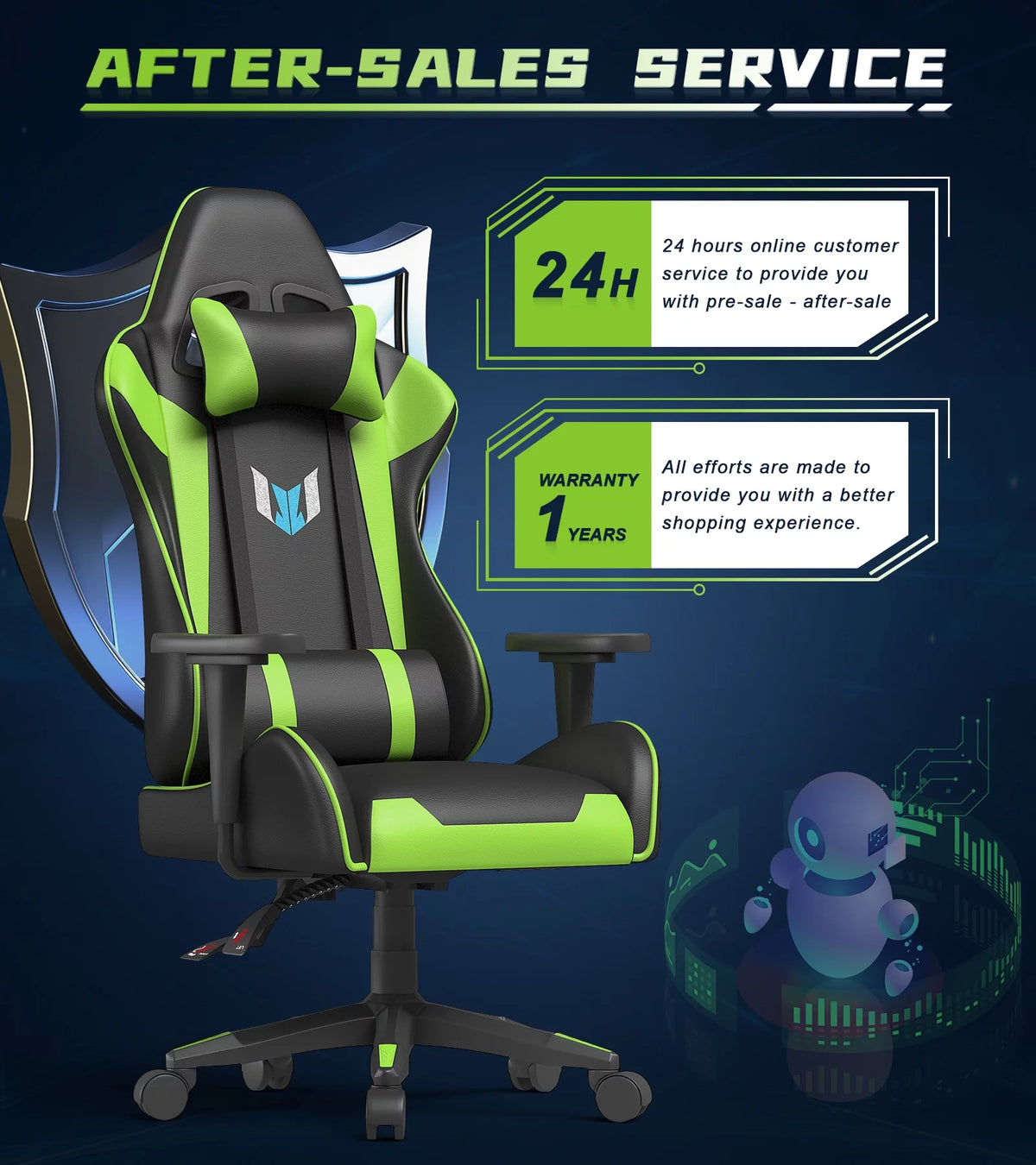 Black Green Gaming Chair with Headrest and Lumbar Support Z406