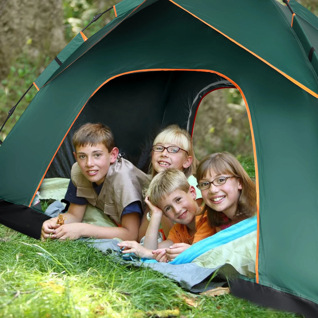 4 Person Pop up Camping Tent, Green R65217