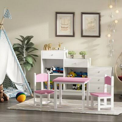 Pink 3 Piece Kids Play Table and Chair Set N657327