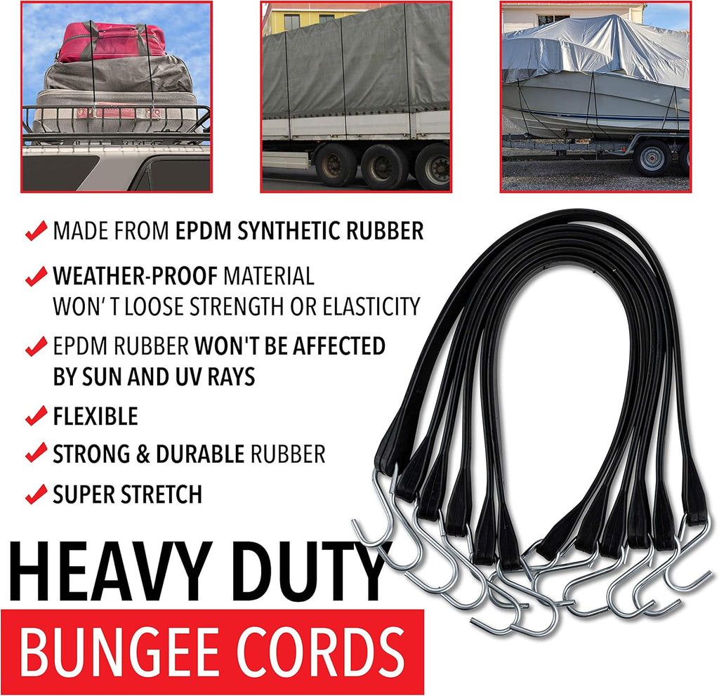 30 Pack Rubber Bungee Cords 21 Long EPDM with Crimped Hooks Q3687