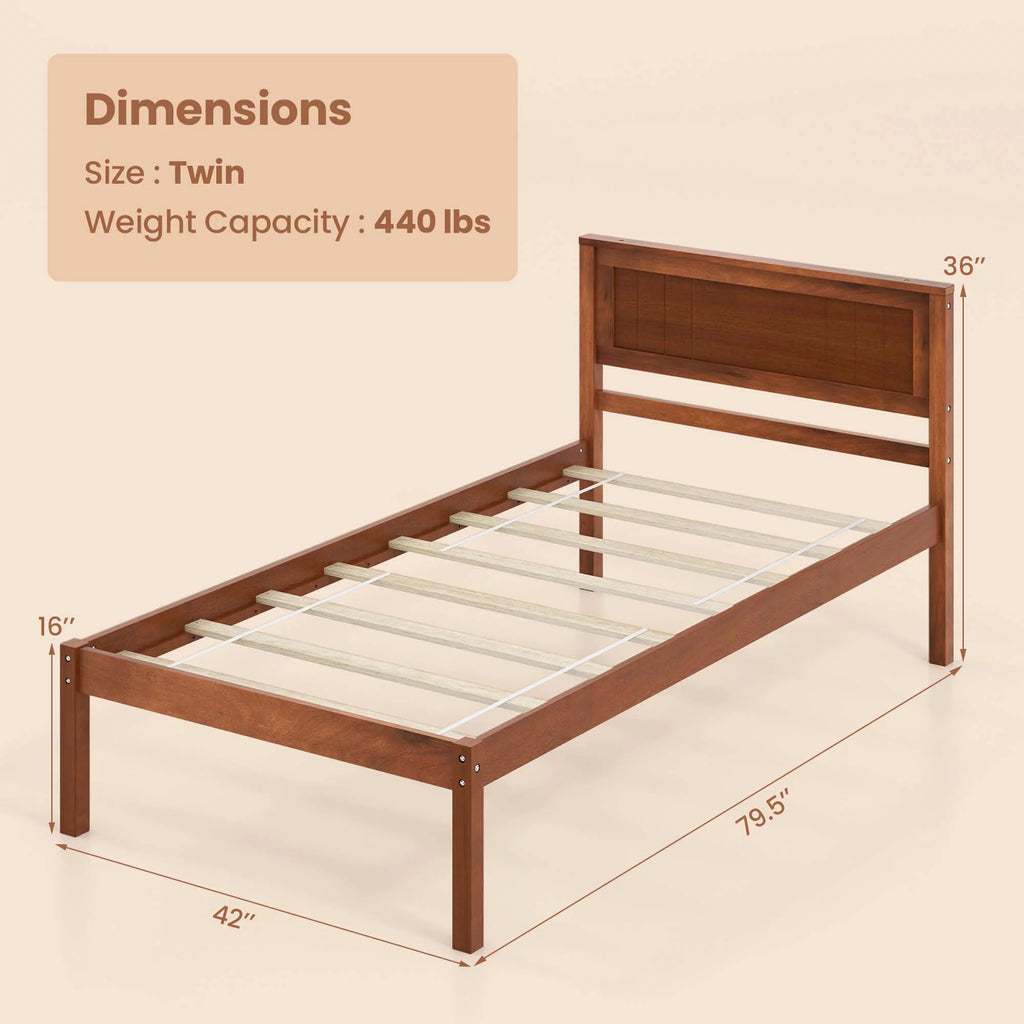 Twin Size Wooden Platform Bed Frame with Headboard O68463