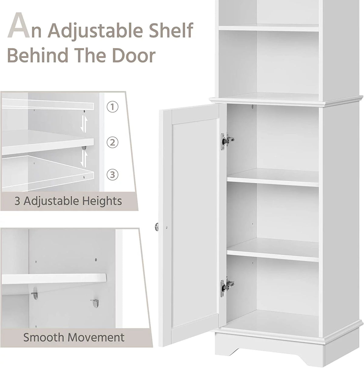 Tall White Bathroom Floor Cabinet with 3 Shelves G3134