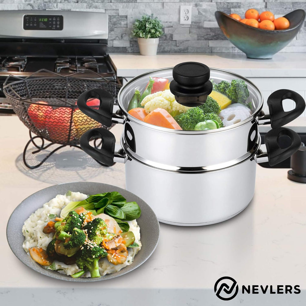 Stainless Steel 3 Quart Steamer Pot with 2 Quart Steamer Insert plus Vented Lid 3 Piece Set F557