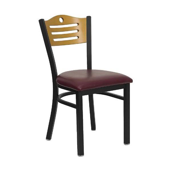 Black Slat Back Metal Restaurant Chair with Wood Back H600