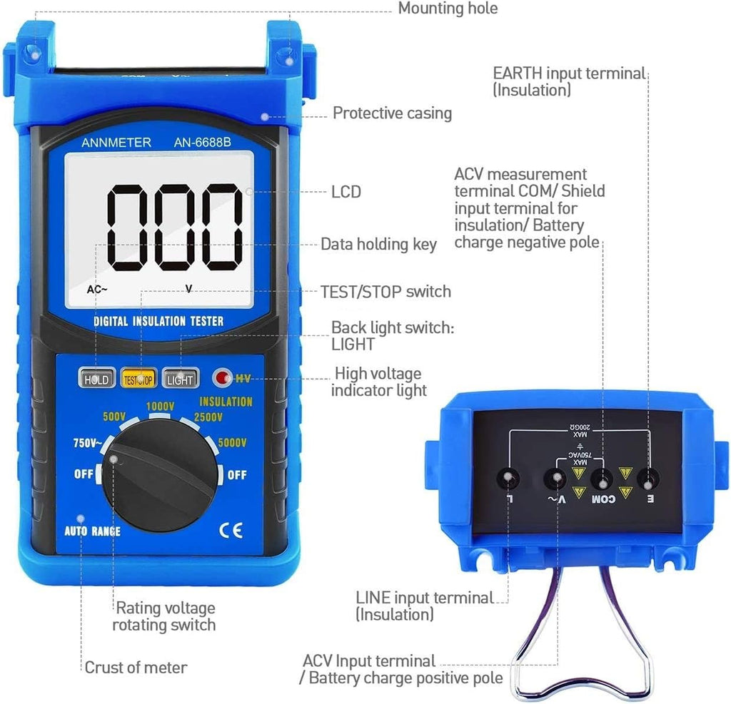 Digital Insulation Resistance Tester 5000V 200G ohms Auto Ranging Voltmeter N80824