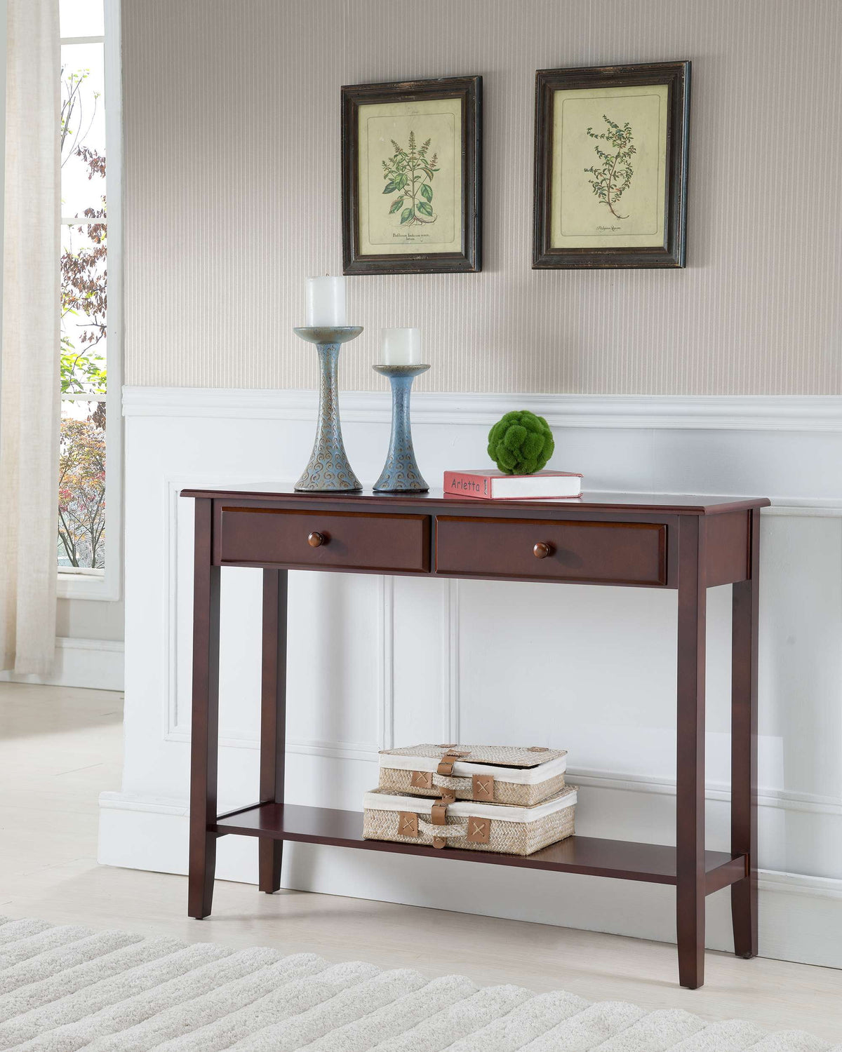 Wood Console Entryway Table with 2 Drawers & Lower Shelf U225