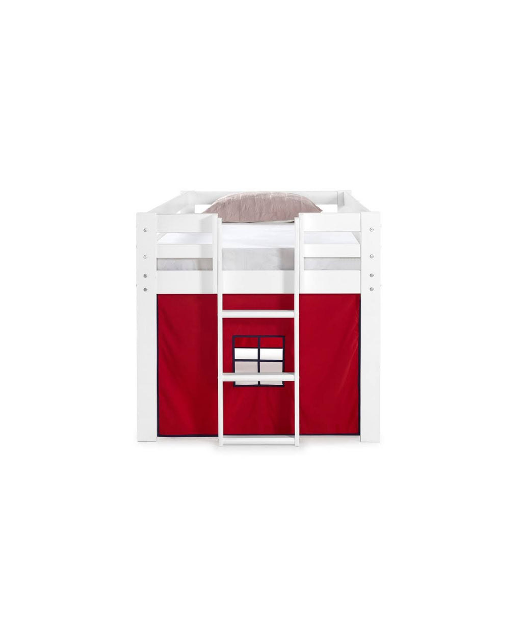 White Twin Junior Loft Bed with Playhouse Tent K243