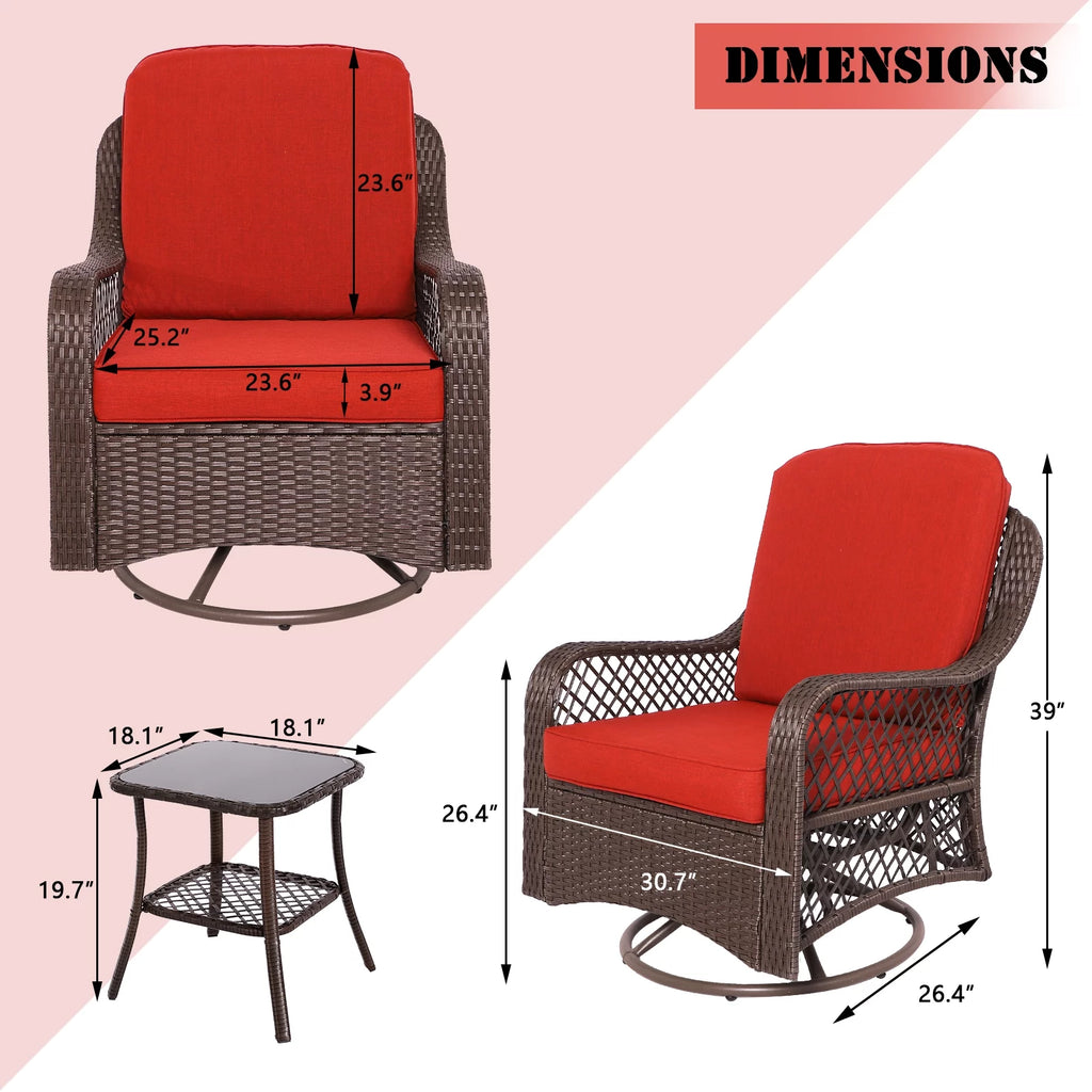 3-Pieces Patio Wicker Furniture Set with Side Table and Cushions X914