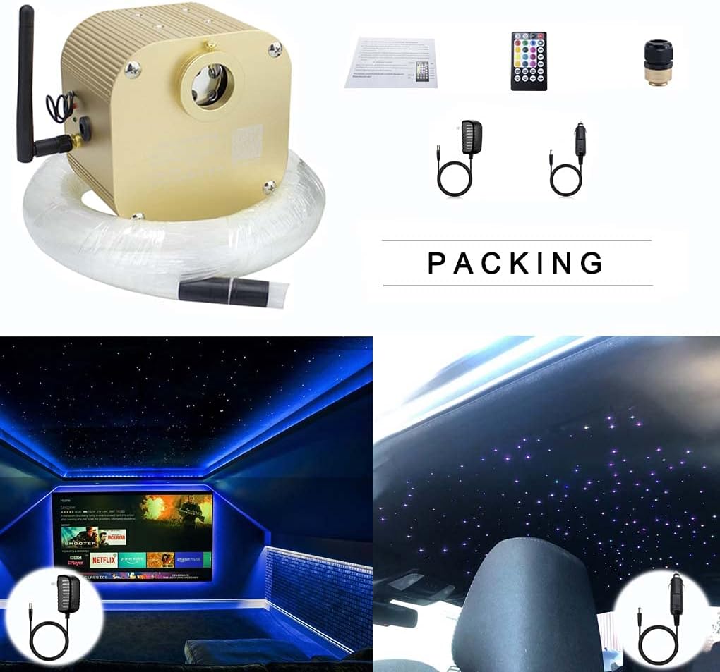 Bluetooth Fiber Optic Star Ceiling Lighting Kits Mixed 335pcs 13.1ft Fiber Strands End Glow RGBW Music Mode Light Source O332458