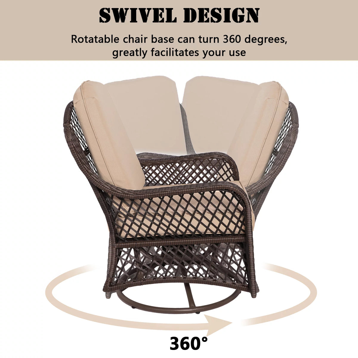 3-Pieces Patio Wicker Furniture Set with Side Table and Cushions X914