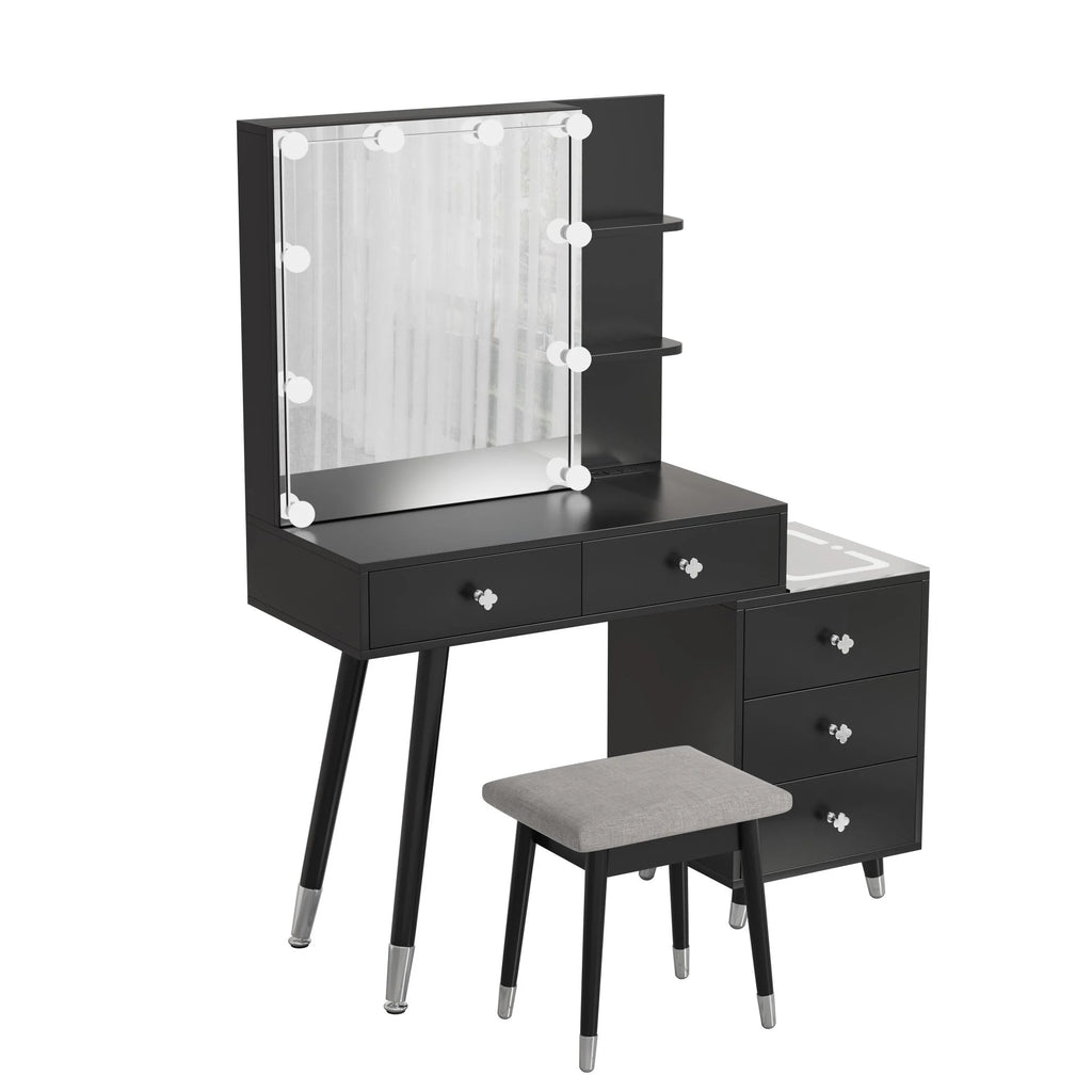 Black Vanity Table with Lighted Mirror O482