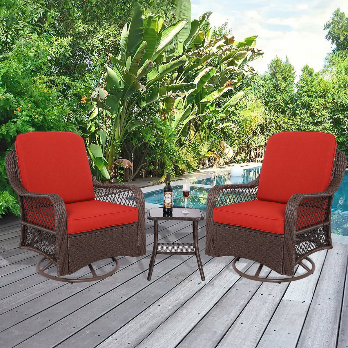 3-Pieces Patio Wicker Furniture Set with Side Table and Cushions X914