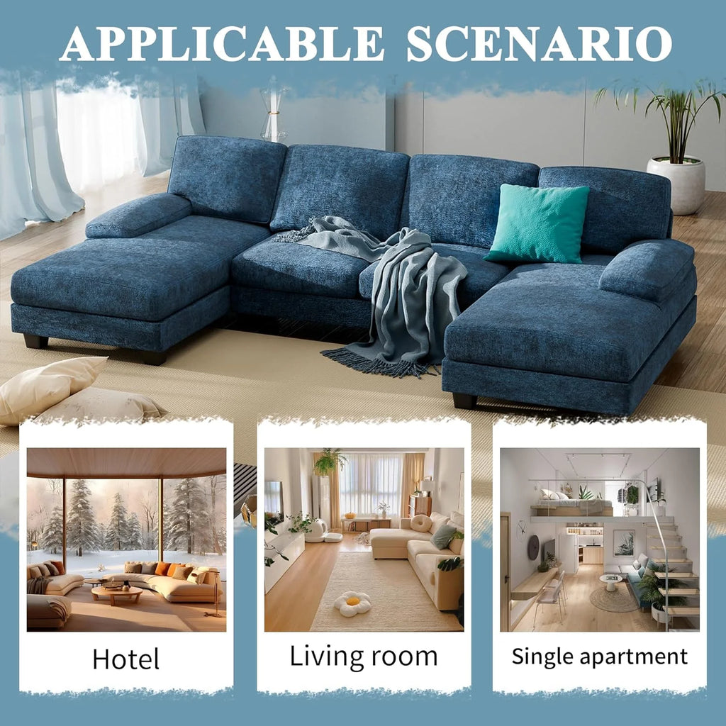 Blue Modular Convertible Sectional Sofa Couch with Double Chaise K932