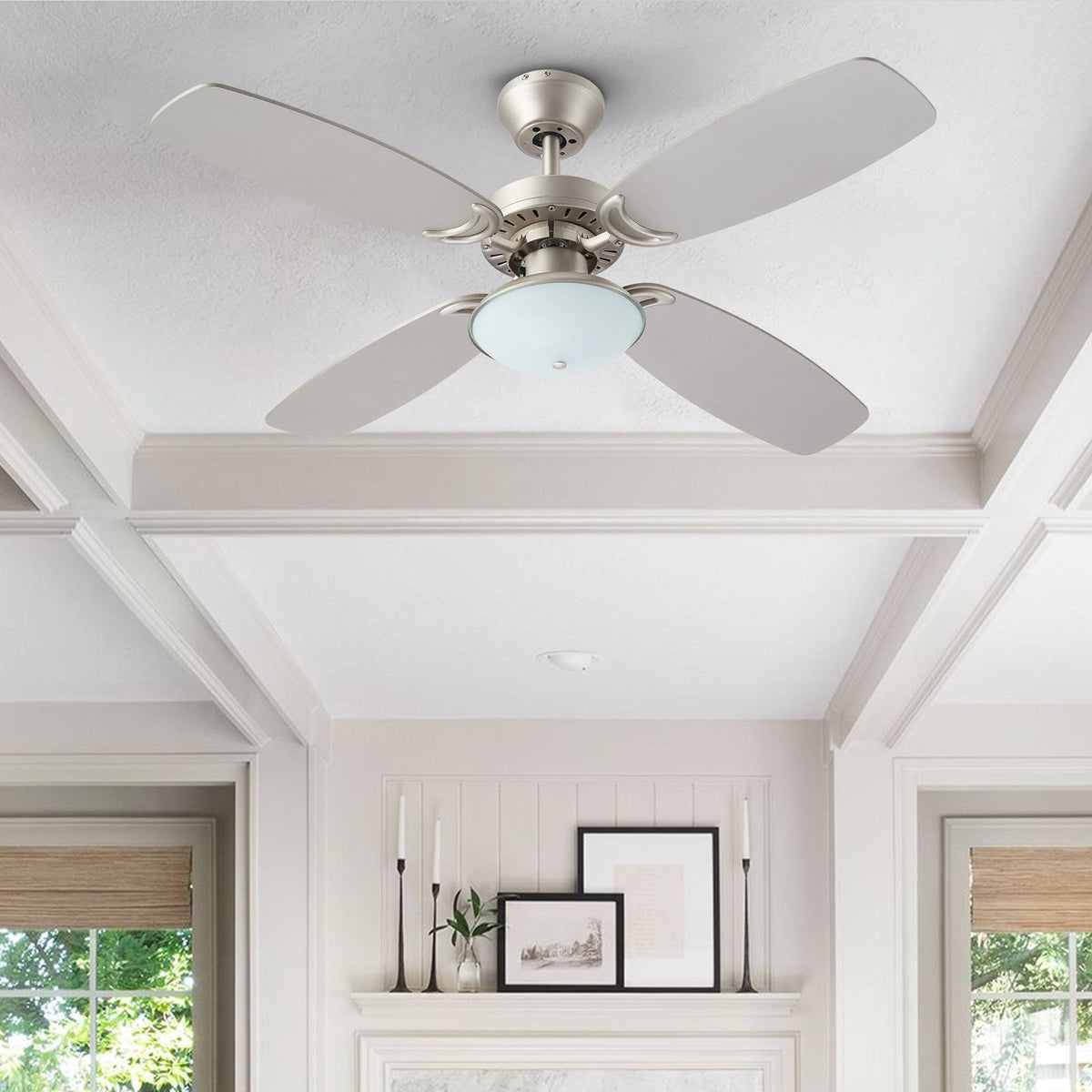 Brushed Nickel Ceiling Fan with Light and Remote Control V94493